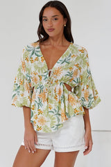 Jacobson Top - Peplum Top with Side Cut Outs and Voluminous Sleeves in LaBella Print