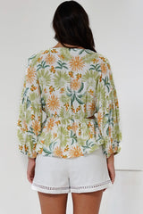 Jacobson Top - Peplum Top with Side Cut Outs and Voluminous Sleeves in LaBella Print