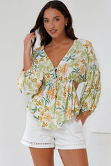 Jacobson Top - Peplum Top with Side Cut Outs and Voluminous Sleeves in LaBella Print
