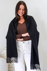 Jacory Scarf - Soft Cozy Wrap Scarf with Tassel Detail in Black