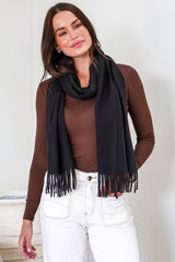 Jacory Scarf - Soft Cozy Wrap Scarf with Tassel Detail in Black