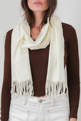 Jacory Scarf - Soft Cozy Wrap Scarf with Tassel Detail in Cream