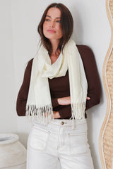 Jacory Scarf - Soft Cozy Wrap Scarf with Tassel Detail in Cream