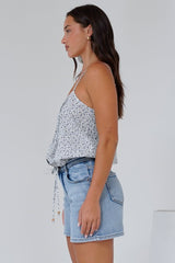 Jade Crop Top - V-Neck Button Down Pull Tie Waist Crop in Marie Print