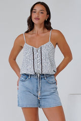 Jade Crop Top - V-Neck Button Down Pull Tie Waist Crop in Marie Print