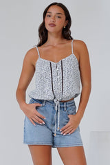 Jade Crop Top - V-Neck Button Down Pull Tie Waist Crop in Marie Print