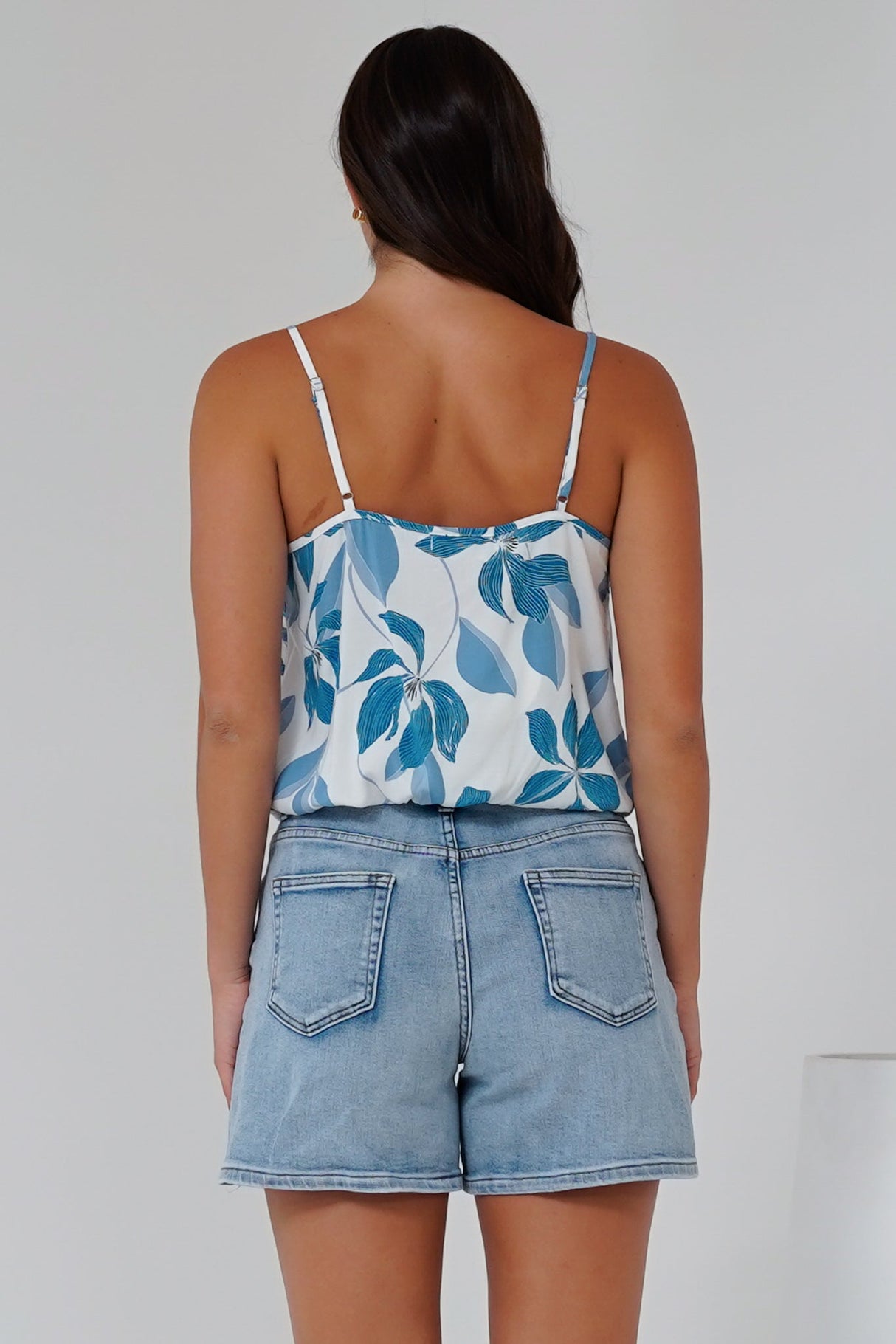 Jade Crop Top - V-Neck Button Down Pull Tie Waist Crop in Oceanic Print