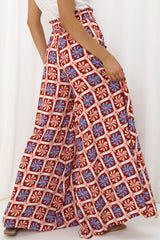 Jaida Pants - Paper Bag High Waisted Wide Leg Pants with Graphic Print