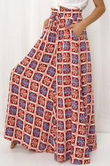 Jaida Pants - Paper Bag High Waisted Wide Leg Pants with Graphic Print