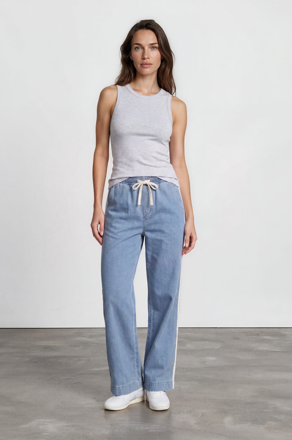 Model wearing Jakoda Jeans in Light Denim from Salty Crush