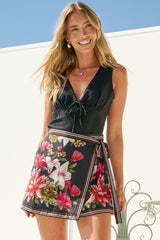 Jalen Mini Skort - Wrap Front Skirt Overlay Skort with Elasticated Waistband in Jessie Print