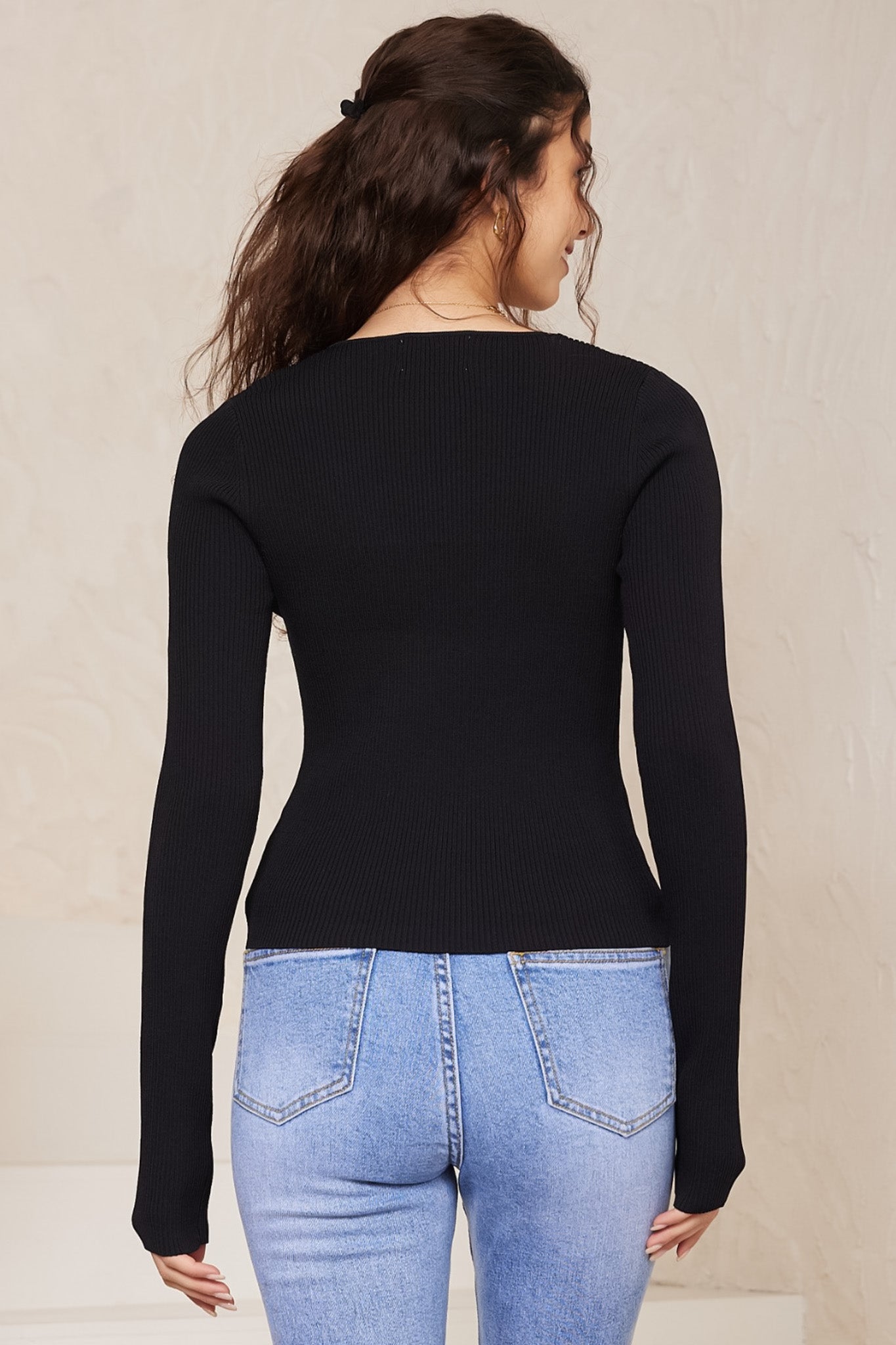 Jane Jumper - Square Neckline Ribbed Knit in Black