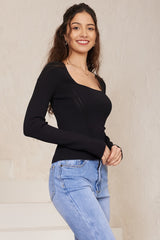 Jane Jumper - Square Neckline Ribbed Knit in Black