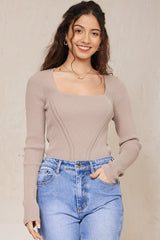 Jane Jumper - Sqaure Neckline Ribbed Knit in Oatmeal