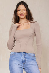 Jane Jumper - Sqaure Neckline Ribbed Knit in Oatmeal