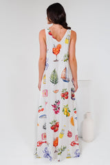 Janeen Maxi Dress - A-Line Sleeveless Dress with Side Splits in Paradisa Print