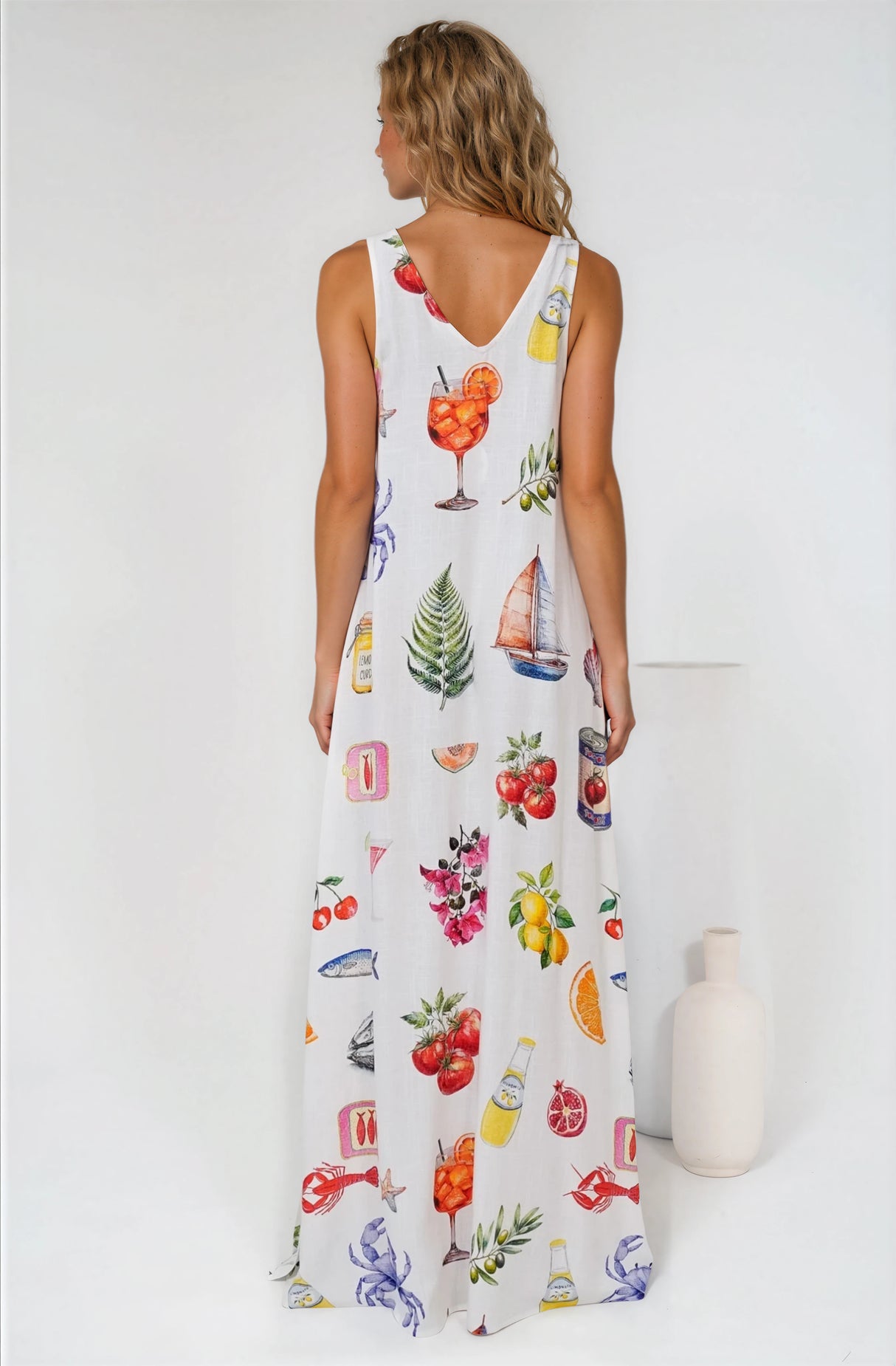 Janeen Maxi Dress - A-Line Sleeveless Dress with Side Splits in Paradisa Print
