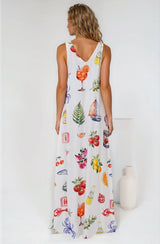 Janeen Maxi Dress - A-Line Sleeveless Dress with Side Splits in Paradisa Print