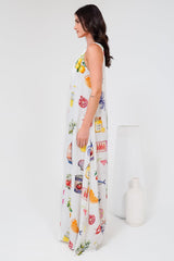 Janeen Maxi Dress - A-Line Sleeveless Dress with Side Splits in Paradisa Print