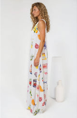 Janeen Maxi Dress - A-Line Sleeveless Dress with Side Splits in Paradisa Print