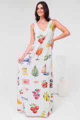 Janeen Maxi Dress - A-Line Sleeveless Dress with Side Splits in Paradisa Print