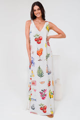 Janeen Maxi Dress - A-Line Sleeveless Dress with Side Splits in Paradisa Print