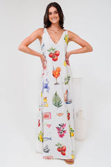 Janeen Maxi Dress - A-Line Sleeveless Dress with Side Splits in Paradisa Print