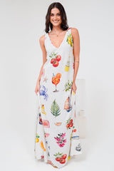 Janeen Maxi Dress - A-Line Sleeveless Dress with Side Splits in Paradisa Print
