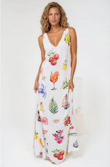 Janeen Maxi Dress - A-Line Sleeveless Dress with Side Splits in Paradisa Print