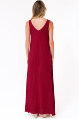 Janeen Maxi Dress - A-Line Sleeveless Dress with Side Splits in Red