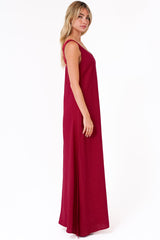 Janeen Maxi Dress - A-Line Sleeveless Dress with Side Splits in Red