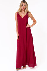 Janeen Maxi Dress - A-Line Sleeveless Dress with Side Splits in Red