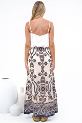 Jenelle Maxi Skirt - High Waisted Drawstring Skirt with Side Split in Tavia Print