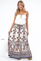Jenelle Maxi Skirt - High Waisted Drawstring Skirt with Side Split in Tavia Print