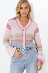 Janice Cardigan - V Neck Buttoned Cardigan in Pink