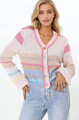 Janice Cardigan - V Neck Buttoned Cardigan in Pink