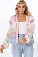 Janice Cardigan - V Neck Buttoned Cardigan in Pink