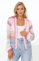 Janice Cardigan - V Neck Buttoned Cardigan in Pink