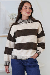 Model wearing Janie Jumper in Chocolate from Salty Crush