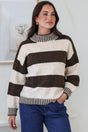 Model wearing Janie Jumper in Chocolate from Salty Crush