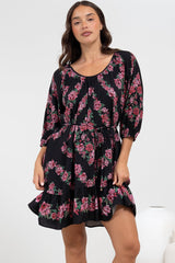 Jannis Mini Dress - Scoop Neckline Shift Dress with Belt in Love Story Print