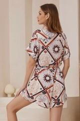 Jarah Playsuit - Collared Button Down to Waist with Tie Playsuit in Zaidin Print