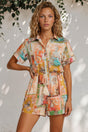 Model wearing Jarah Playsuit in Iluka Print from Salty Crush