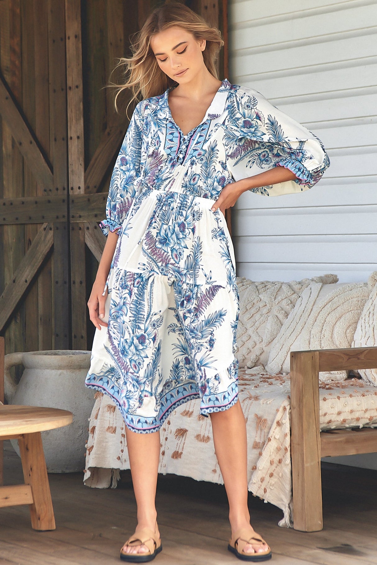 Jasmine Midi Dress - Sea Breeze Print