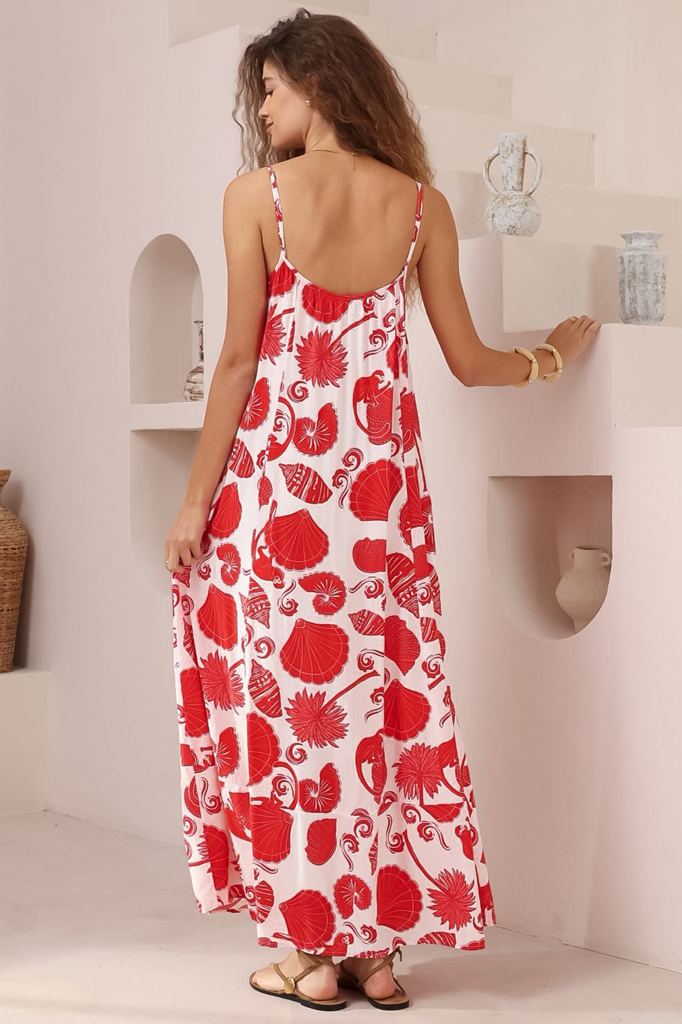Java Maxi Dress - Adjustable Strap Scoop Neckline Sun Dress in Alexa Print