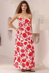Java Maxi Dress - Adjustable Strap Scoop Neckline Sun Dress in Alexa Print