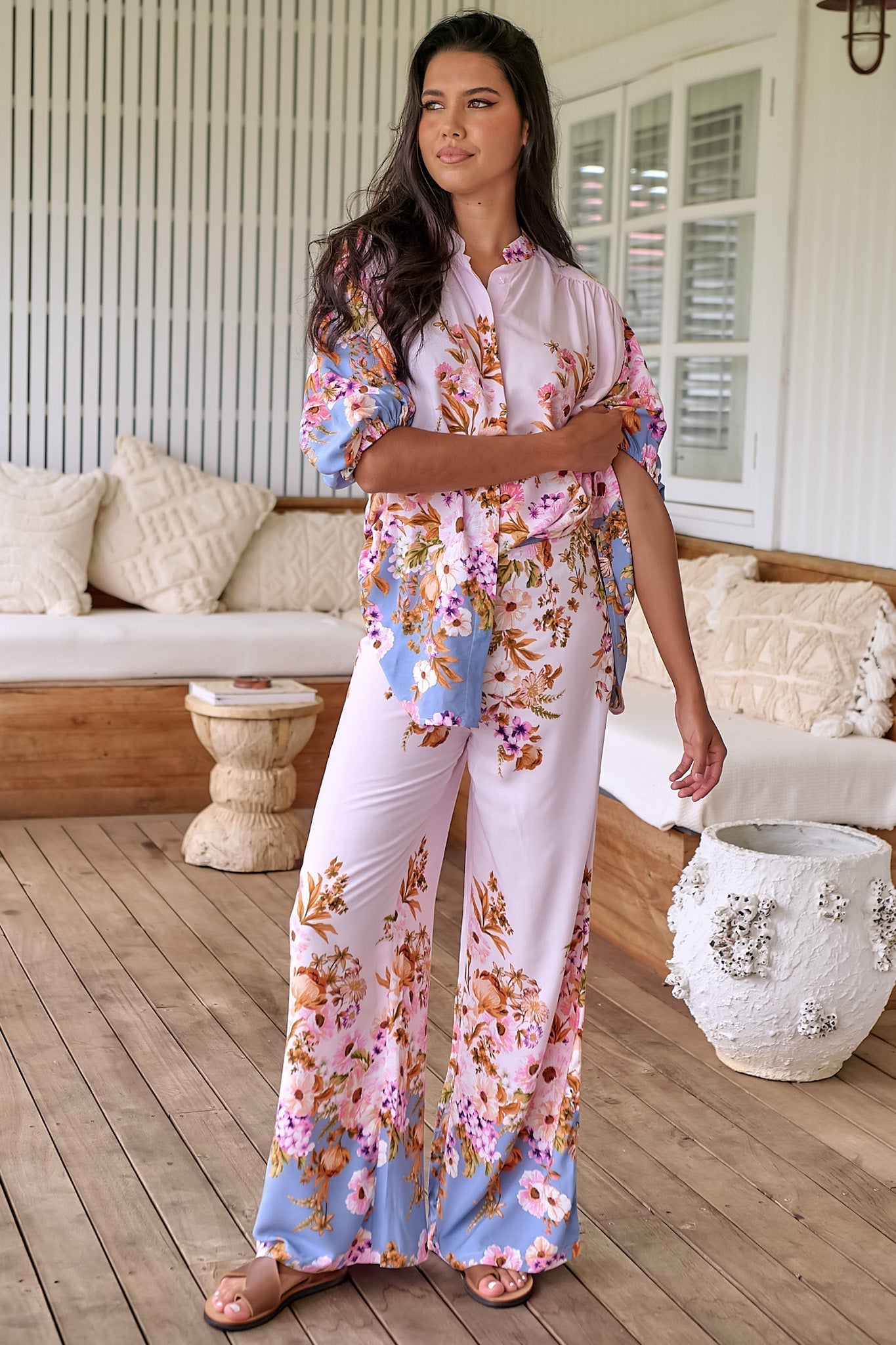 JAASE - Jax Pants: High Waisted Straight Leg Pant in French Rose Print
