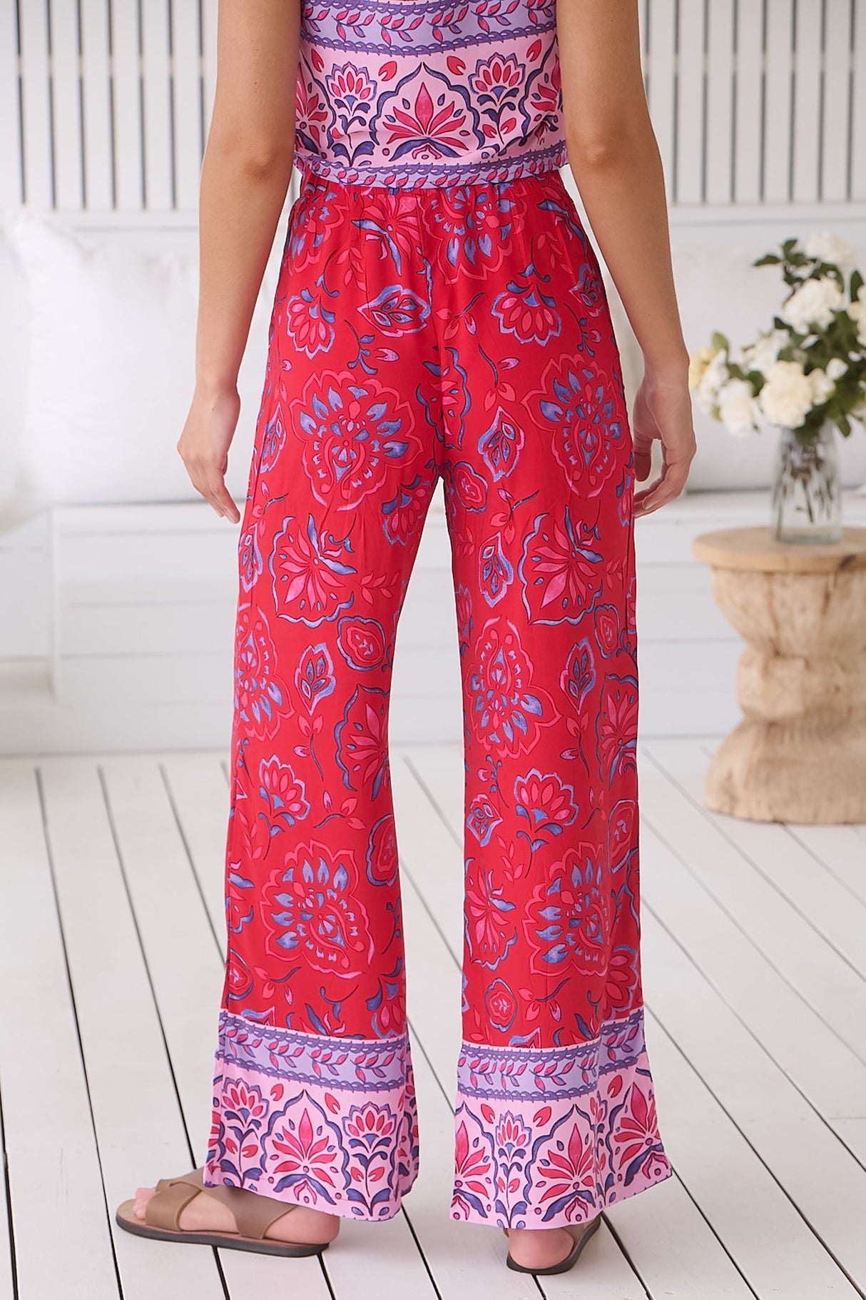 JAASE - Jax Pants: High Waisted Straight Leg Pant in Florian Print