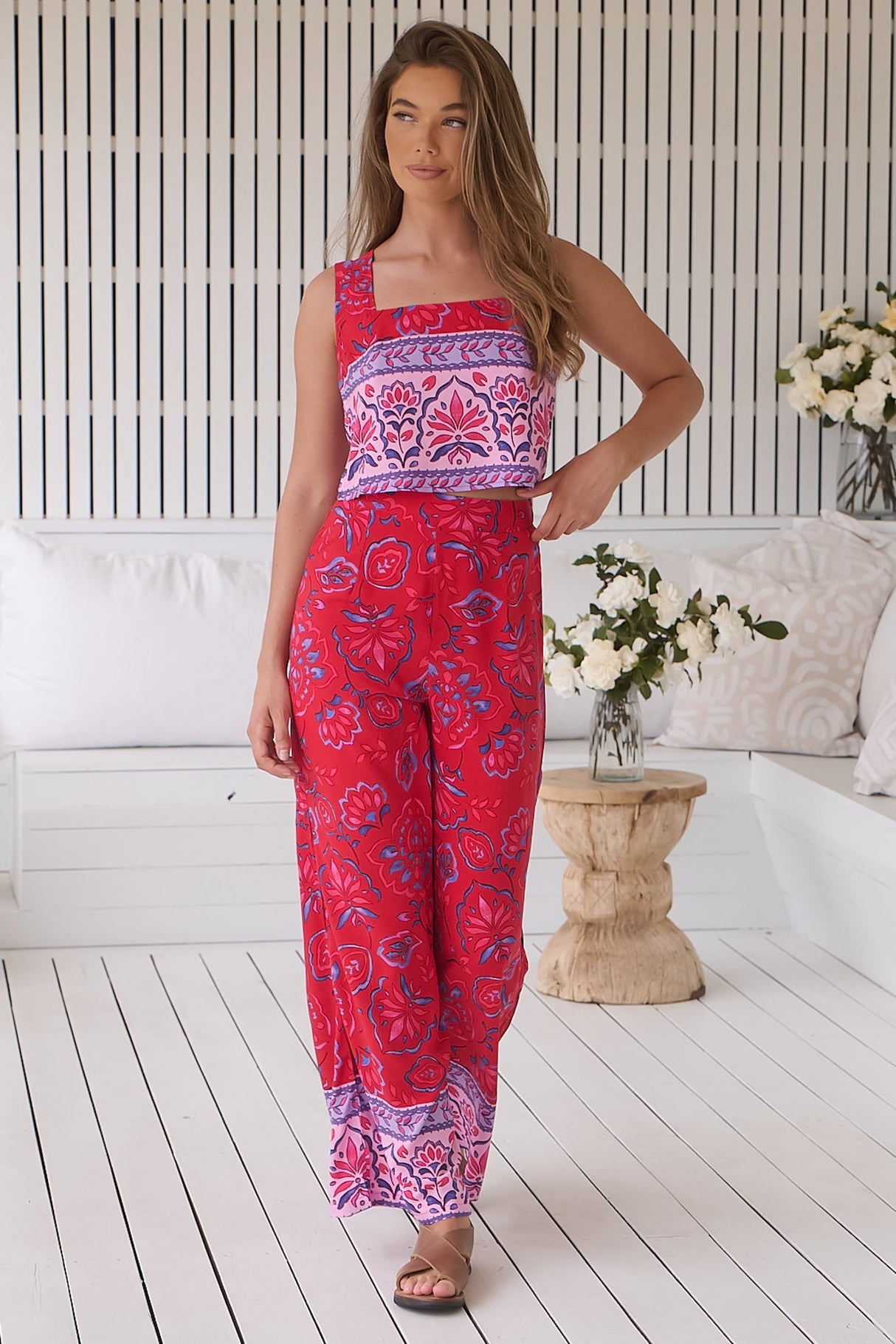 JAASE - Jax Pants: High Waisted Straight Leg Pant in Florian Print