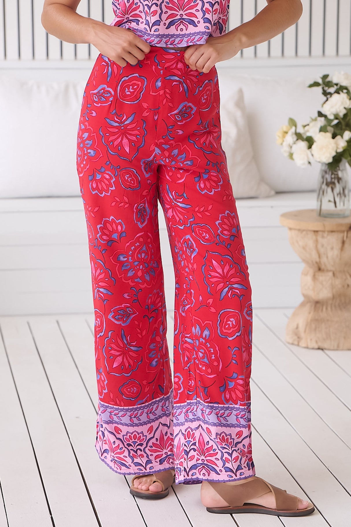 Jax Pants - High Waisted Straight Leg Pant in Florian Print